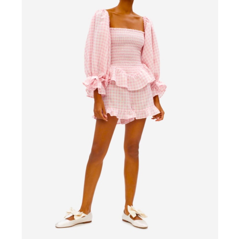 Sleeper Pink Gingham Smocked Peplum Pajama Set